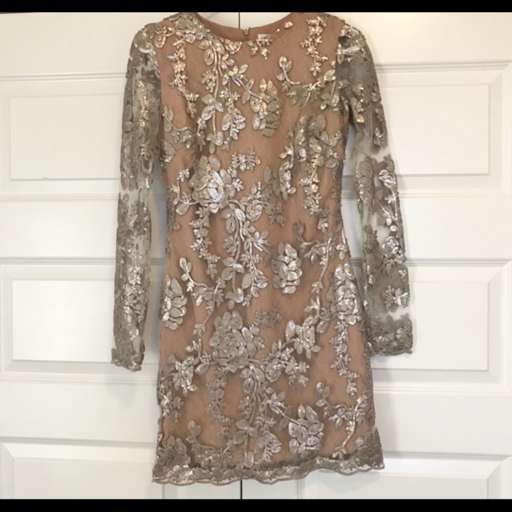 XS Dress the Population Grace Silver Sequin Dress